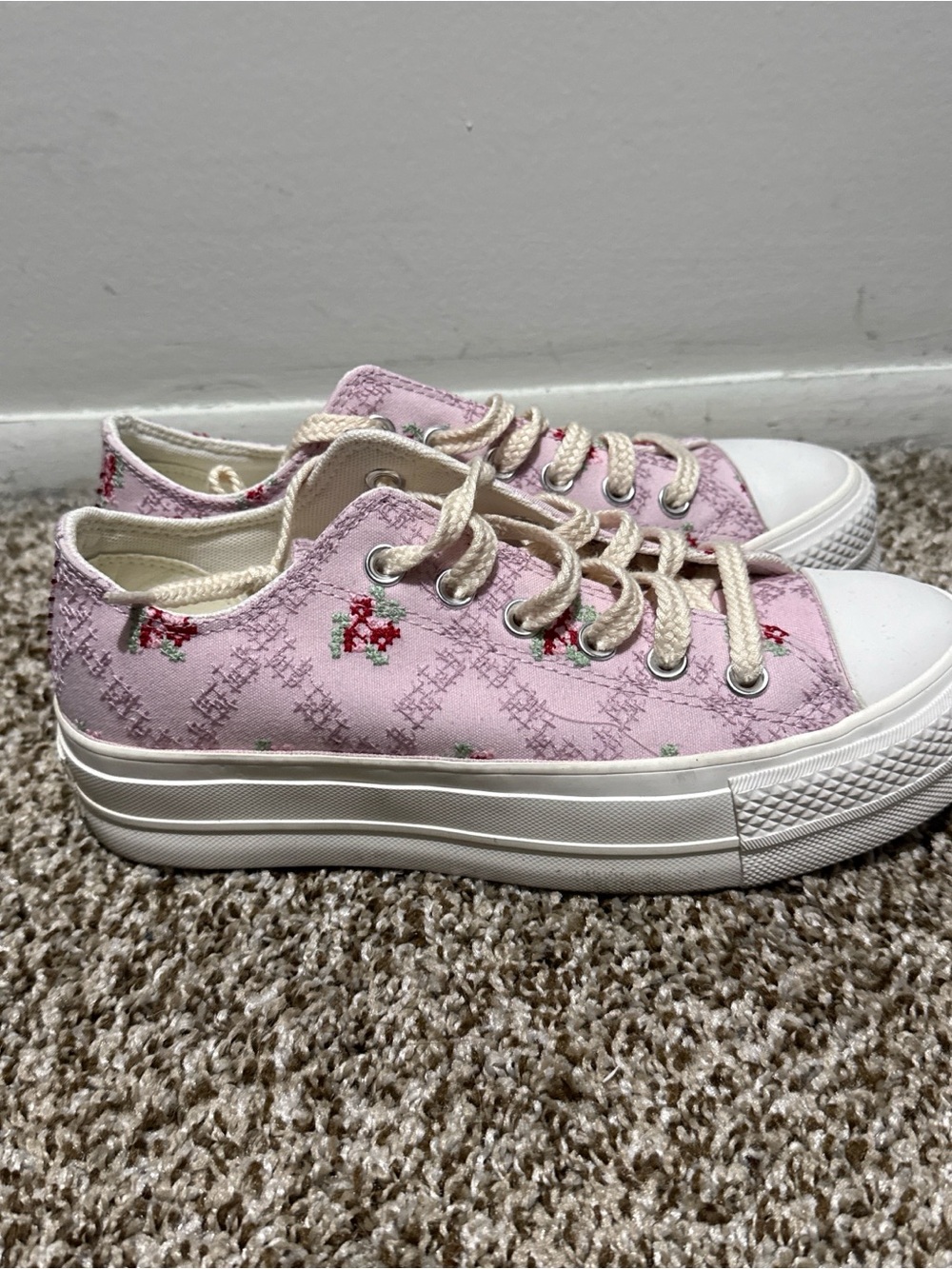 Converse Pink Floral Platform Low-Top Sneakers
